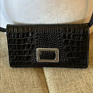 BRIGHTON BLACK CROCODILE-EMBOSSED LEATHER CLUTCH/CROSSBODY